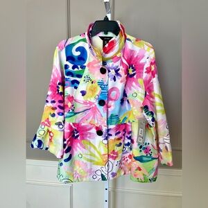 Ali Miles Petite XL NWT Button Down Wire Collar Blouse Shirt Floral Bold Bright